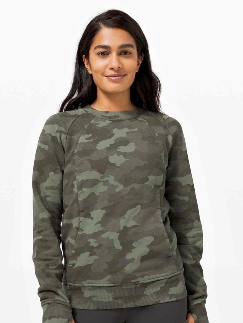 lululemon Scuba Crew Camo Crewneck Sweatshirt in Green, size 8